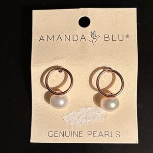 NEW Amanda Blu Rosegold Flat Loop Pearl Drop Earrings